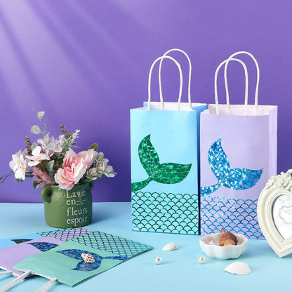 Zonon Mermaid Treats Goodie Candy Bags Set Princess Theme Party Gift Paper Bags Storage Portable for Birthday Pool Party Favors Supplies (18 Pcs)