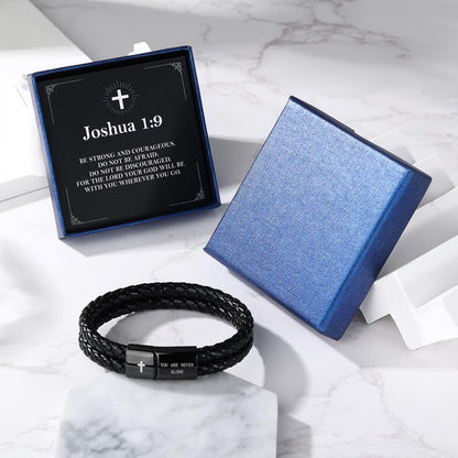 Men's Leather Bracelet with Cross Bible Verse, Double Layer Black Genuine Leather Bracelet for Men, Christian Religious Baptism Easter Gift for Men Dad Husband Boyfriend Grandson Son
