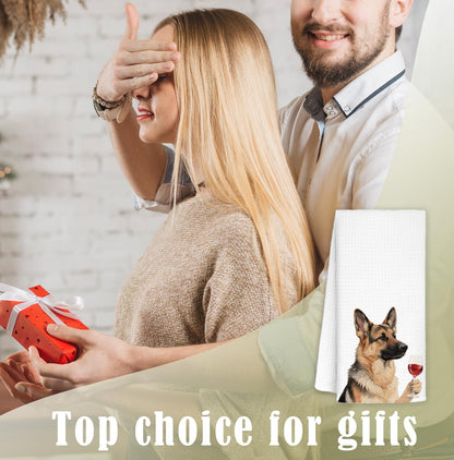 Funny German Shepherd Bar Towel, German Shepherd Dog Mom Gifts for Women Men, Dog Kitchen Hand Towels, Wine Christmas Decor, Wine Bar Gifts for Men Wines Lover Bartender, 16x24