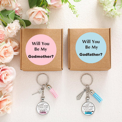 Ecation 2 Set Will You Be My Godparents (Godmother and Godfather) Godparents Proposal Gifts Godmother and Godfather Proposal Appreciation Keychains Gifts with Box for Godmother and Godfather