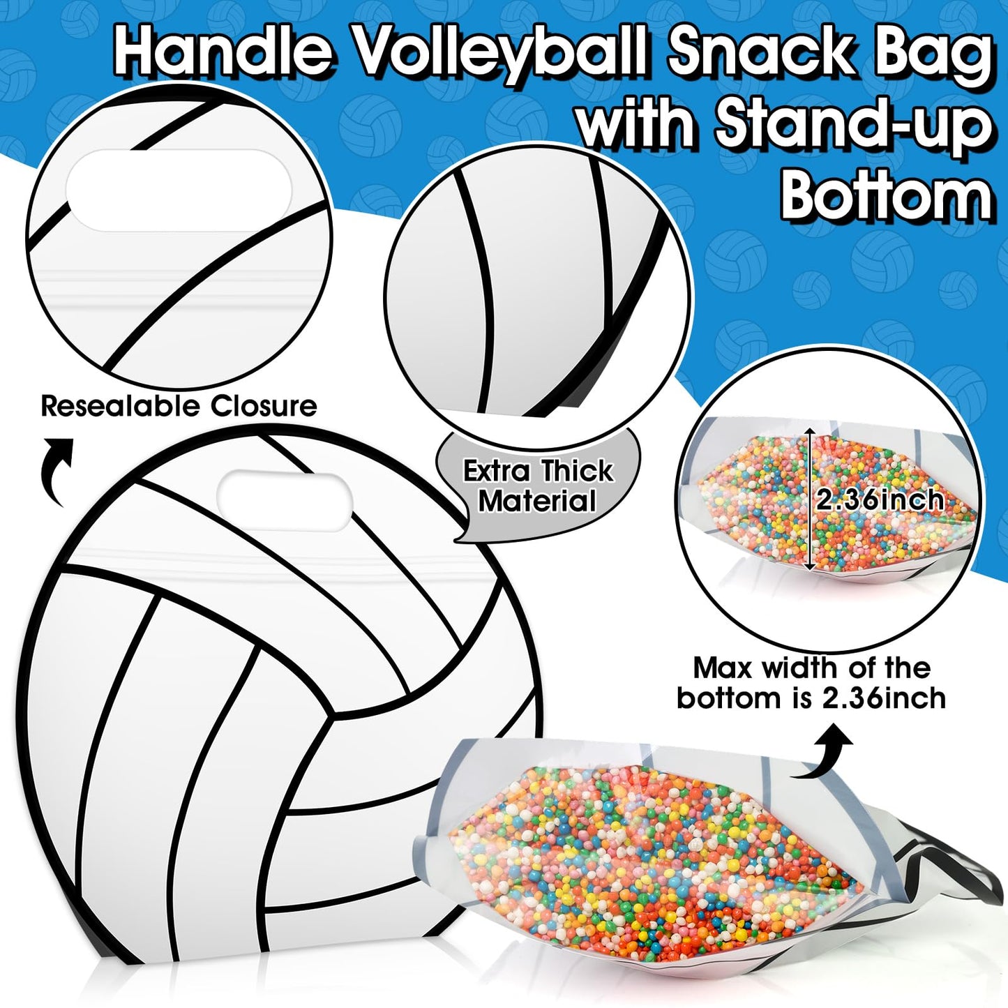 AKAIXI 24pcs Volleyball Gift Bags with Handles Reusable Sealed Snack Bags, Stand-up Bottom Treat Bags for Volleyball Coach Sport Team and Volleyball Mom, Party Favor Birthday Gifts Supplies