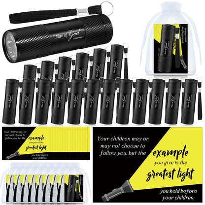 Coume 30 Sets Man of God Fathers Day Pocket Flashlight Gifts for Church Small Pocket Light Bible Verse Cards Motivational Quote Card and Organza Bags Thank You Gifts for Dad Husband Paster