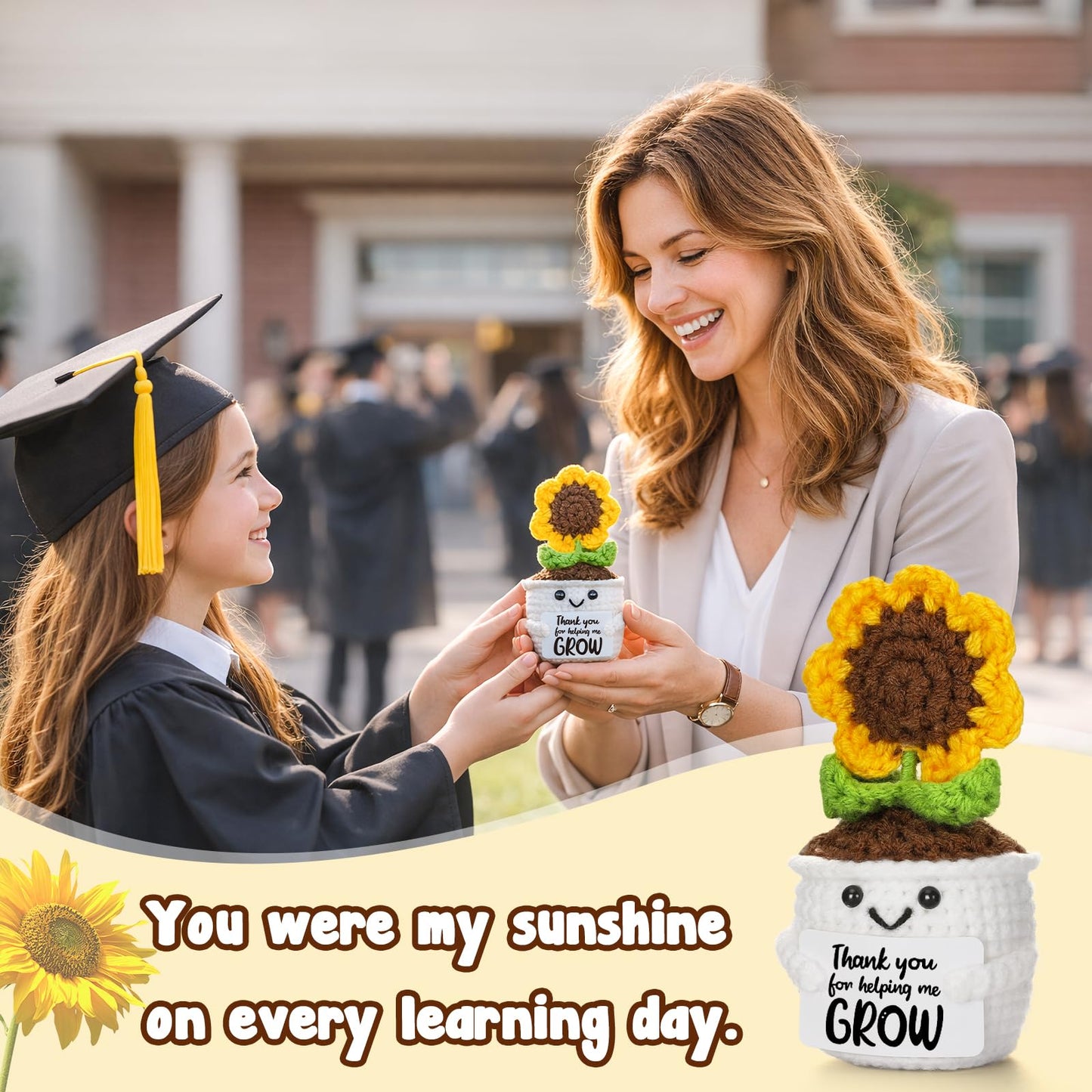 MBL Teacher Appreciation Gifts for Women - Thank You Sunflower Crochet Flower Teacher’s Day Retirement Inspirational Graduation Gift for Teachers Boss Lady Assistant Principal Coworker Supervisor