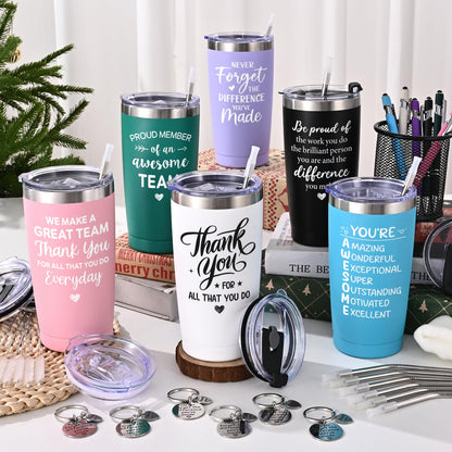 Lifecapido 6 Set Employee Appreciation Gifts, Team Gifts for Employees, Thank You Inspirational Christmas Gift for Staff Coworker Team, 20oz Insulated Tumbler with Ballpoint Pen and Keychain