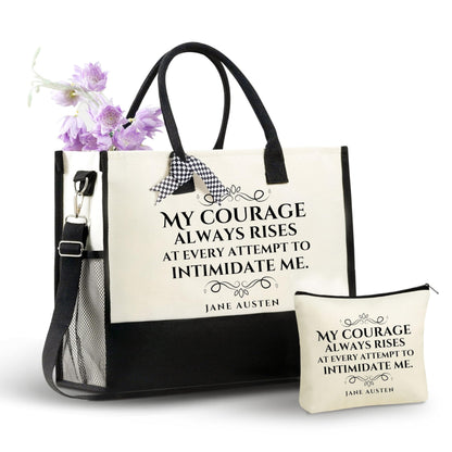 InnoBeta Jane Austen Gifts, Canvas Tote Bag, Jane Austen Bag with Top Zipper Closure and Shoulder Strap for Birthday, Mother's Day, Christmas