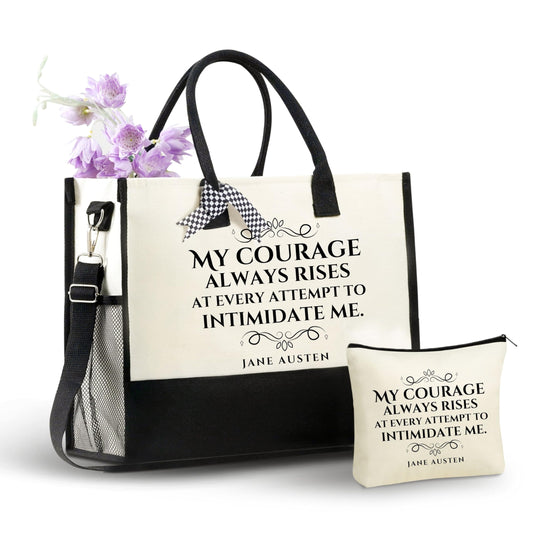 InnoBeta Jane Austen Gifts, Canvas Tote Bag, Jane Austen Bag with Top Zipper Closure and Shoulder Strap for Birthday, Mother's Day, Christmas