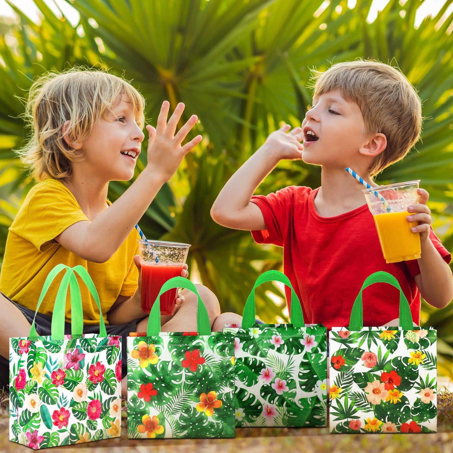 Sweetude 40 Pcs Luau Gift Party Favor Bags with Handle, Non Woven Goodie Bags Birthday Favor for Birthday Baby Shower Packaging Supplies