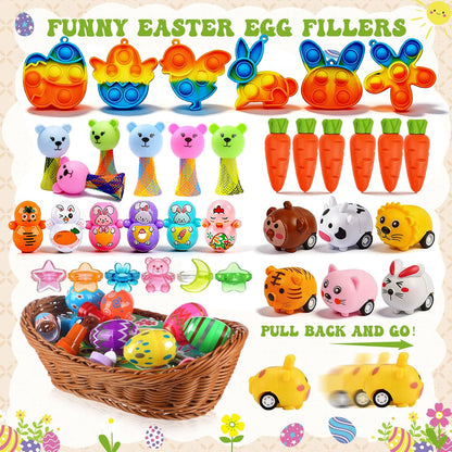 132 Pcs Easter Egg Fillers,Easter Party Favors for Kids Boys Girls,Plastic Easter Basket Stuffers,Bulk Small Toys for Easter Eggs Hunt Gift Goodie Bags Stuffers Classroom Prizes Party Filling Treats
