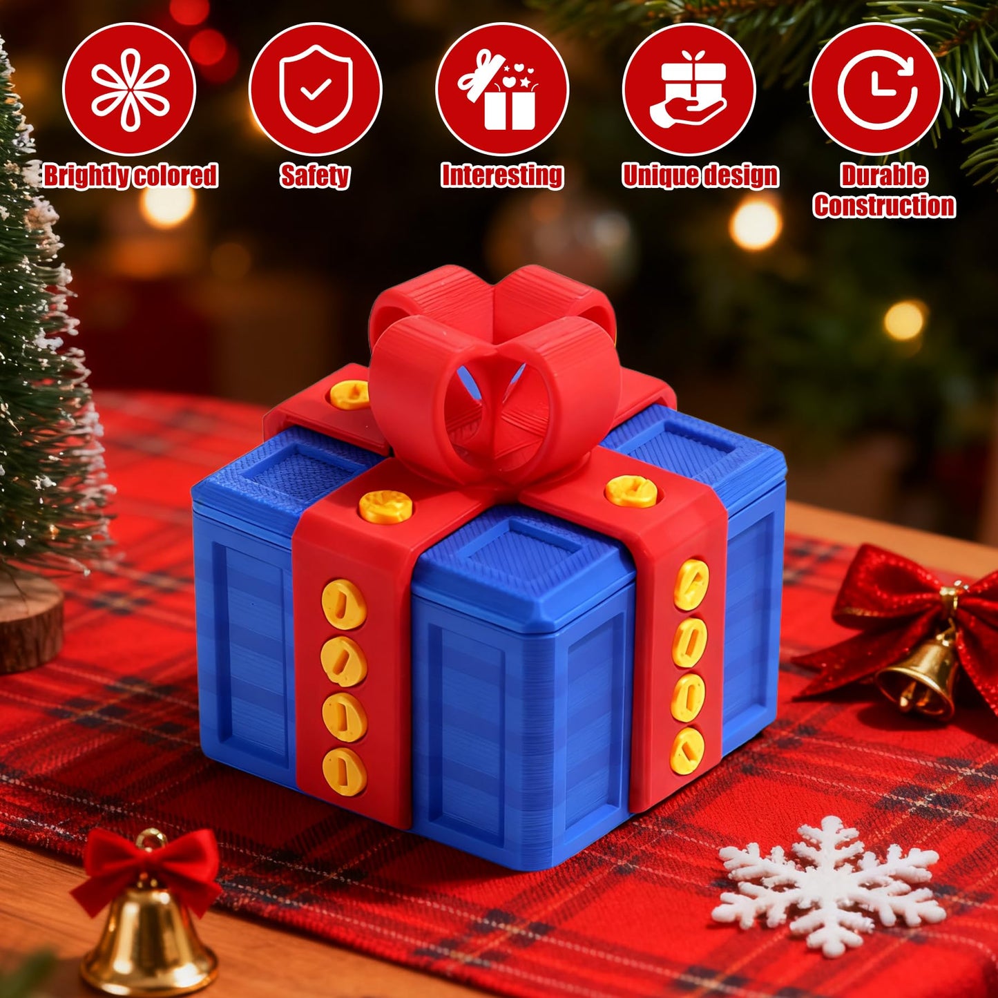 Prank Gift Box, 3D Printed Funny Gift Box, 8cm Really Prank Gifts Box with Screws, Surprise Novelty Gifts for Kids, Valentines Day Gifts Party Favors Festival (Blue Red)