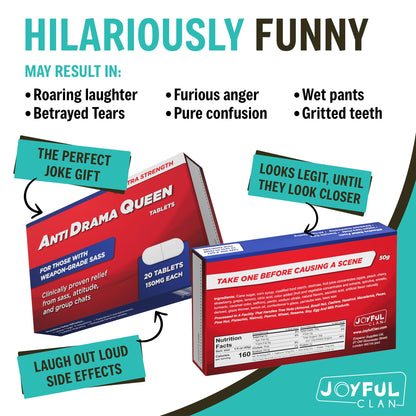 Anti Drama Queen Funny Gifts for Women or Teens, Jelly Bean Candy Prank Pill Box, Birthday Gift for Best Friend, Sister, Coworker, Teen Girl Gifts