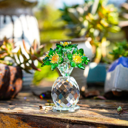 Handcrafted Crystal Flower Figurine 3.8in Tall Glass Flower Ornament Collectibles St. Patrick's Day Decor for Home Unique Gift for Women Mom Wife(Green)