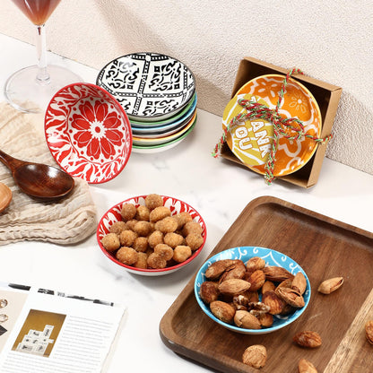Teenyyou 25 Set Wedding Thank You Gifts Bohemian Ceramic Dipping Bowls 3.8 Inches Dishes Dipping Sauce Dish 3oz Small Appetizer Dessert Pinch Bowls for Employee Appreciation Return Gift