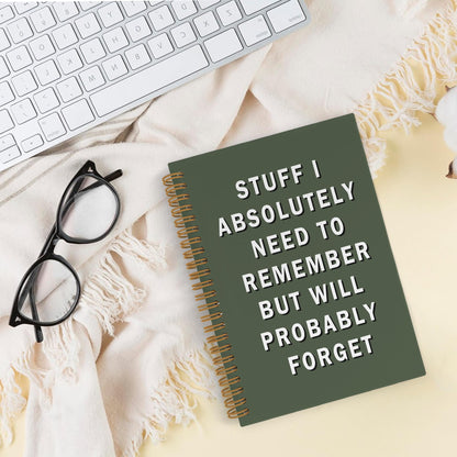 QLMX Funny Green Office Spiral Notebook, Funny Green Office Supplies Gifts for Coworkers Women Men, Stuff I Absolutely Need to Remember Journal, Humor Notebooks for Work, 5.5x8.3