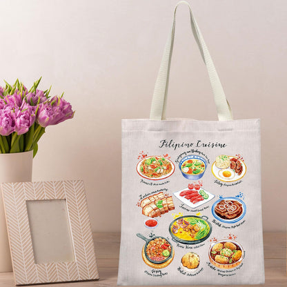 BWWKTOP Filipino Cuisine Tote Bag Philippines Travel Gifts Philippines Culture Shoulder Bag Filipino Vacation Gift