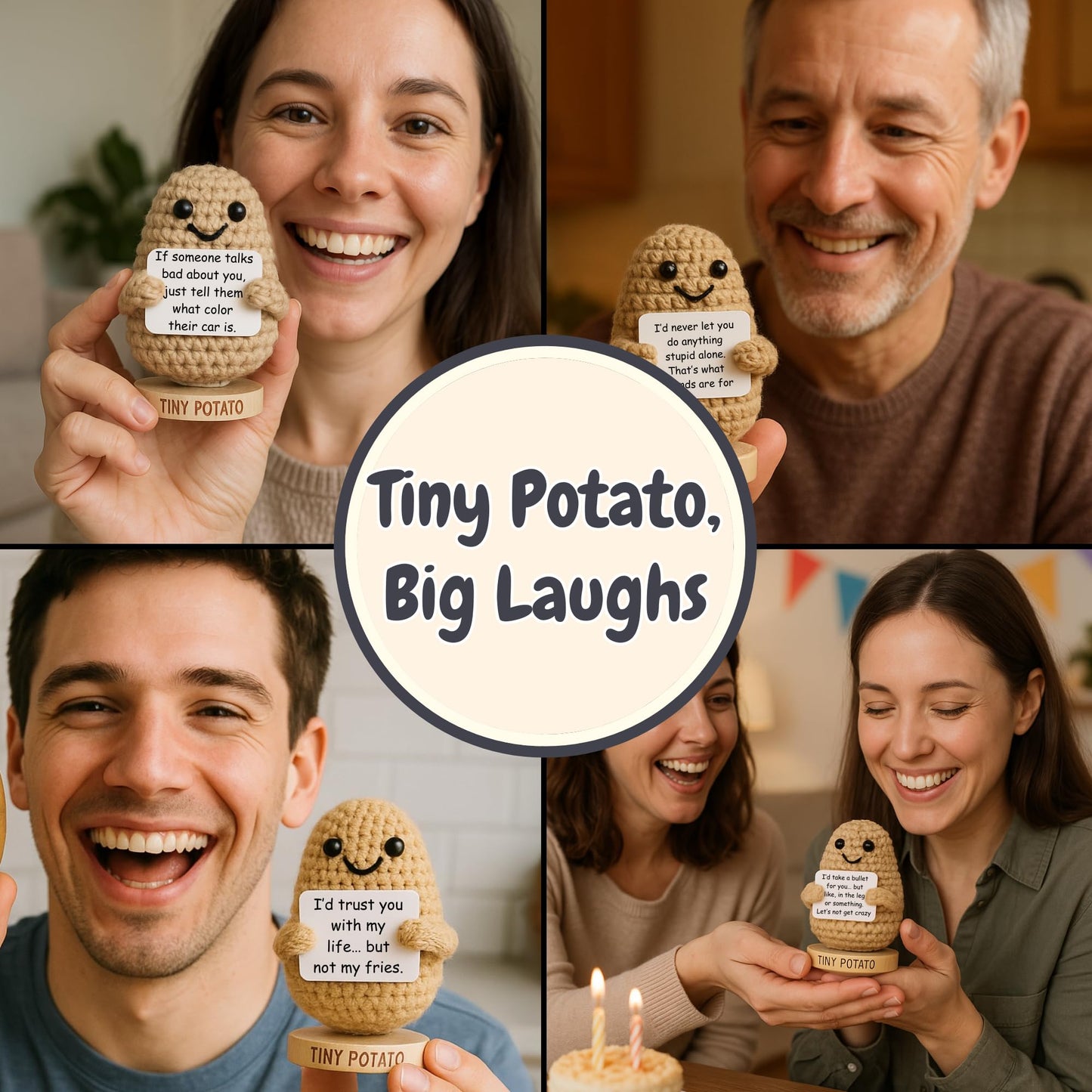 Funny Friendship Gift - Tiny Potato Crochet W/ 30 Sassy Messages for Women Friends Bestie BFF Coworker - Best Friend Birthday Gifts for Women, Sister Birthday, College Graduation Present Idea for Her