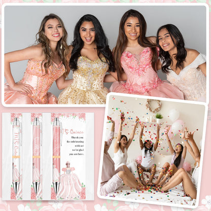 30 Set Quinceanera Party Favors Include Sweet 15 Ballpoint Pens Thank You Cards Gift Bags Quinceañera Gifts Black Ink Pen Thank You Gifts for 15th Birthday Party Mis Quince Guests Souvenir