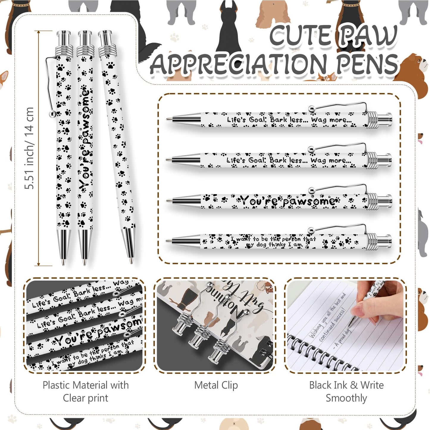 Eaasty 10 Set End of Year Vet Tech Gifts Veterinary Technician Spiral Notebooks with Paw Ballpoint Pen Vet Tech Appreciation Gift for Graduation Veterinary Assistant Nurse Doctor Dog Lover
