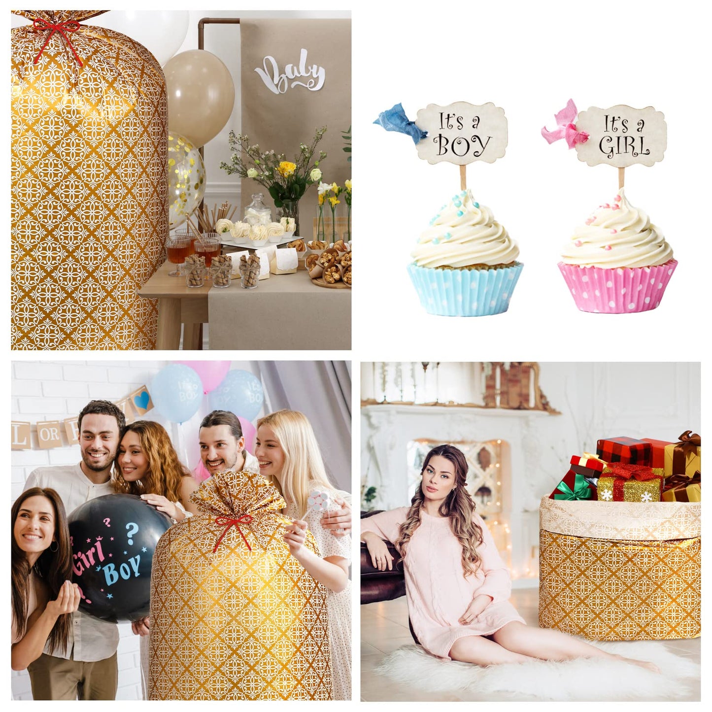 Leinuosen 2 Pcs 70 Inches Jumbo Gift Bag Large Golden Plastic Gift Bag Extra Large Wedding Bag Oversized Gift Bags with Ropes for Bachelorette Parties Bridal Showers Baby Shower (Texture)