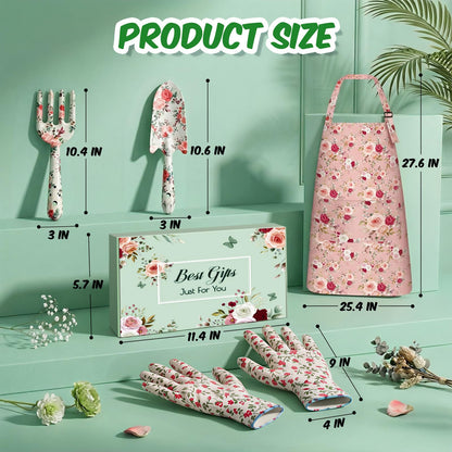 Gardening Gifts for Women, Gardening Tools for Mom Grandma Wife, Garden Tools with Hand Fork Trowel Gloves Apron, Gardening Supplies Kit Birthday Present Pink