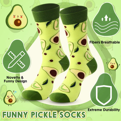 6 Pcs Funny Gift Baskets for Women Girls Pickle Avocado Socks with Vegetable Animals Makeup Bag Insulated Tumbler Keychain Greeting Card Pen for Christmas Birthday Party(Avocados)