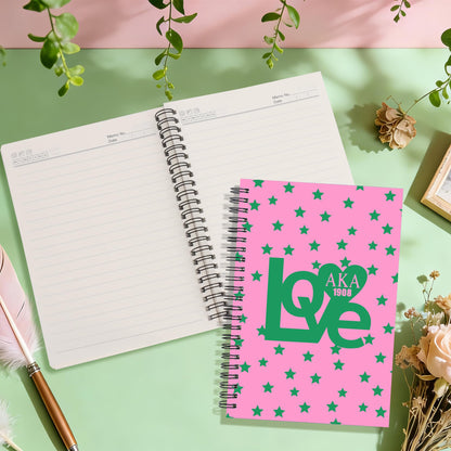 JOHSBYD AKA Sorority Spiral Notebook 2 Pack A5, 1908 Pink and Green Lined Journal for Women, Notebook for Work School Note Taking, AKA Gifts for Sisters Students Teacher (2 spiral-aka love)