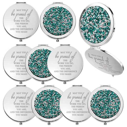 Unittype 10 Pcs Inspirational Compact Mirror for Women Thank You Gifts Bulk Travel Pocket Mirror Employee Appreciation Gift for CNA Nurses Teacher End of The Year Secretaries (Green)