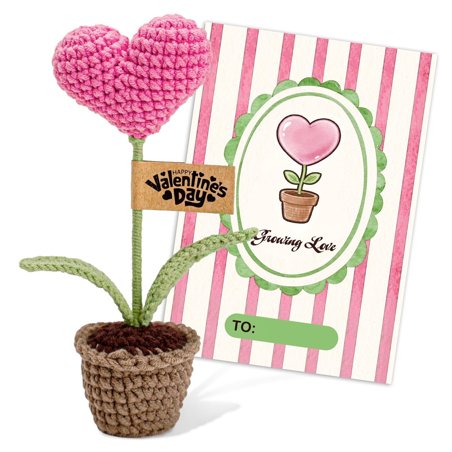 Handmade Crochet Heart Flower in Pot | Gifts for Mom, Mother Day Mom Gifts for Him Her, Valentines Day Card, Romantic Anniversary Birthday Home & Office Decoration