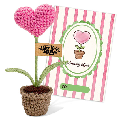 Handmade Crochet Heart Flower in Pot | Gifts for Mom, Mother Day Mom Gifts for Him Her, Valentines Day Card, Romantic Anniversary Birthday Home & Office Decoration