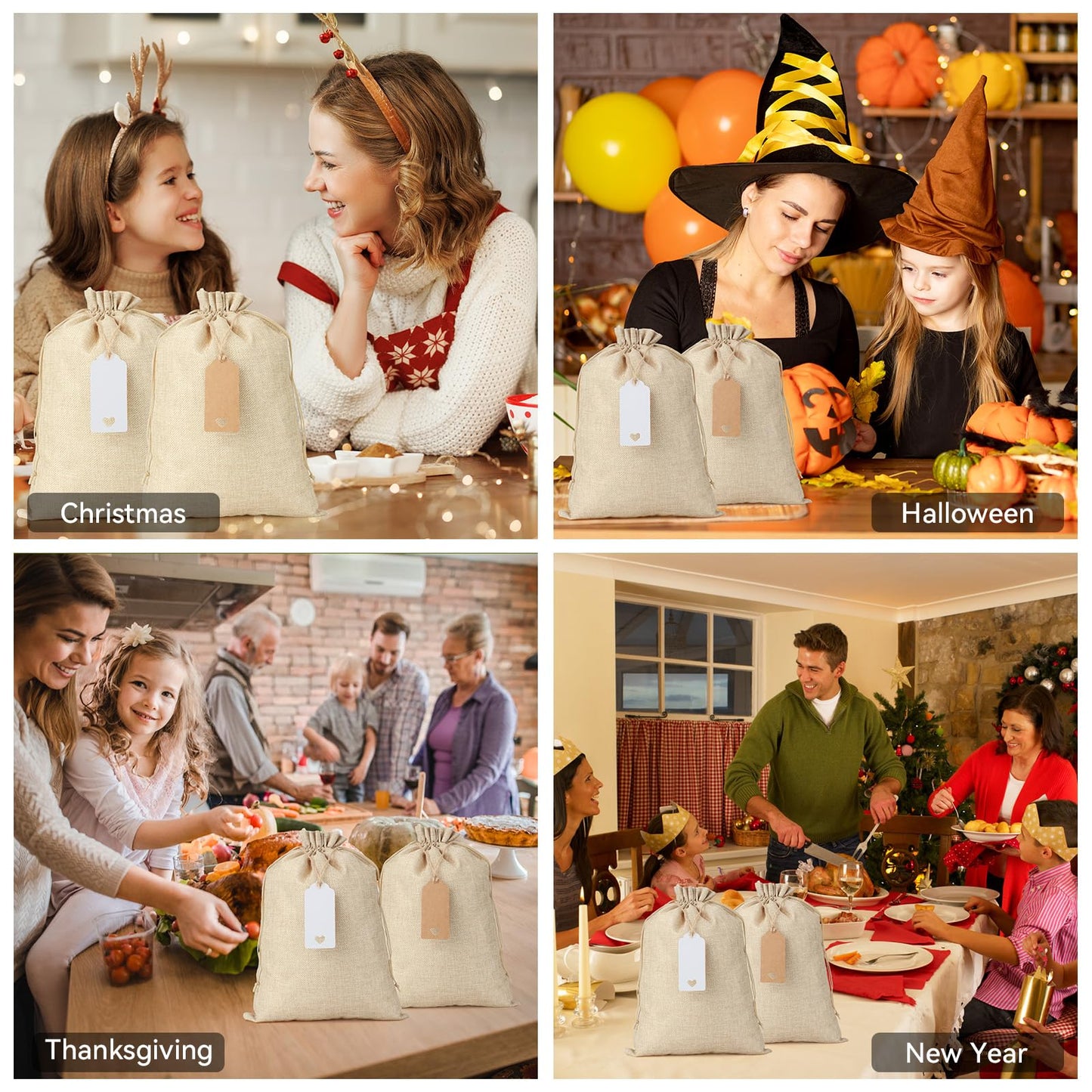 Burlap Bags with Drawstring - 10Pcs 10x14 Gift Sacks for Wrapping Memorial Day Favors, Clothes, Breads, For Birthday, Wedding, DIY, Household Use