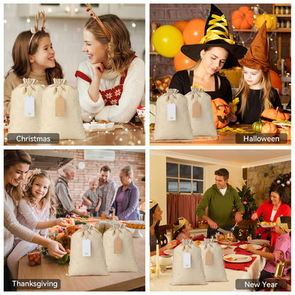 Burlap Bags with Drawstring - 10Pcs 10x14 Gift Sacks for Wrapping Memorial Day Favors, Clothes, Breads, For Birthday, Wedding, DIY, Household Use