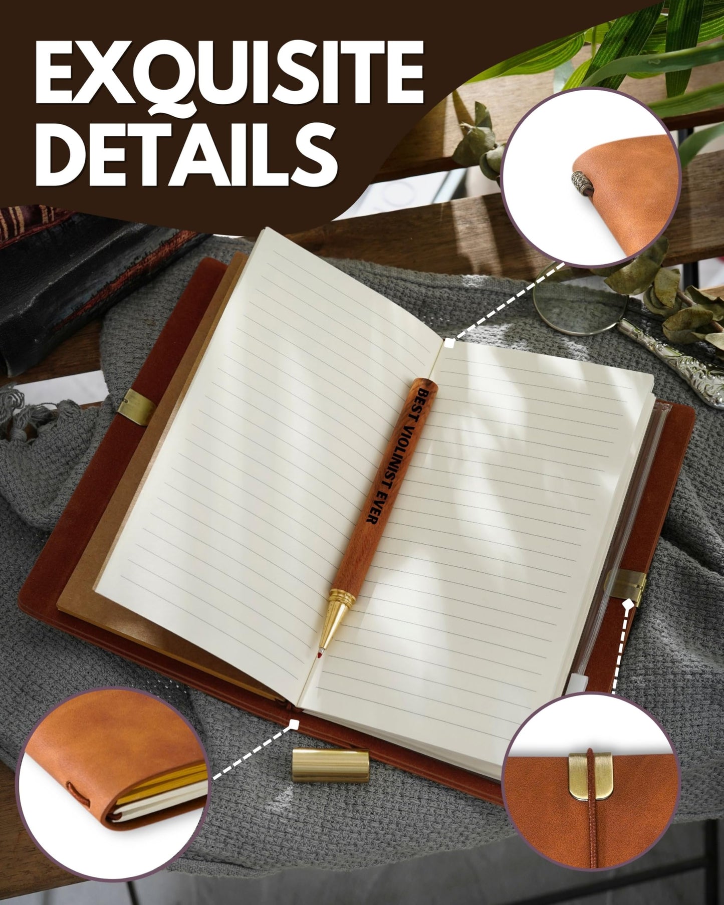 InnoBeta Violin Gifts for Men Women, Leather Journal Notebook 7x5 Inches for Violin Players, Violinists, Refillable Sketchbook, Travel Diary, Lined Planner for Birthday, Christmas