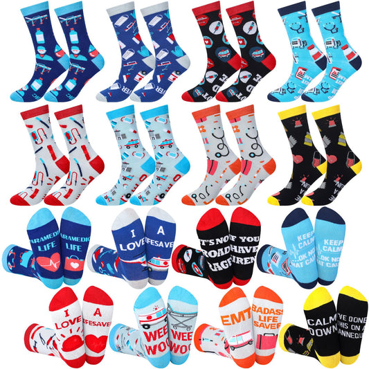 Cutecrop 8 Pairs Emt Gifts for Men Women Funny Paramedic Crew Dress Socks for Him Ems Week Gift Rn Cna Lpn Emt Practitioner Medical Assistant International Paramedic Day Cna Nurse Week