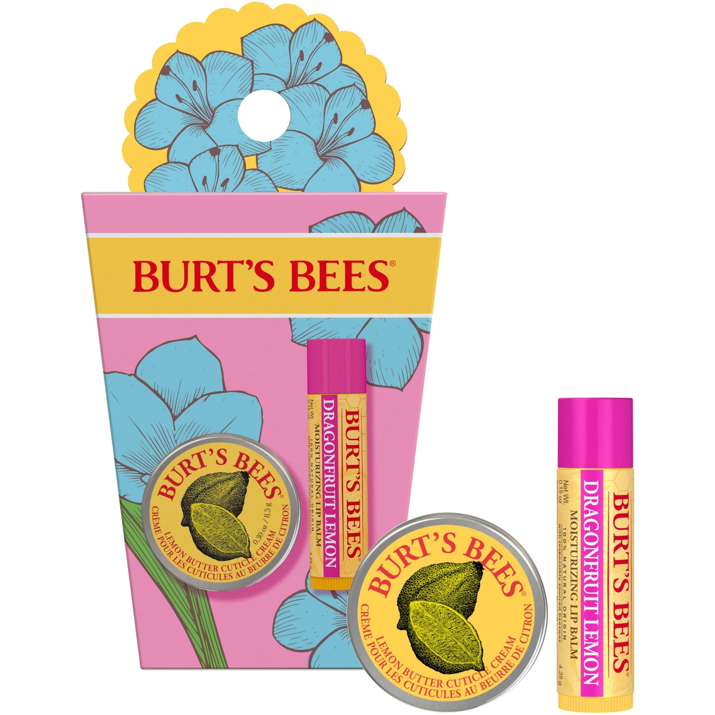Burt's Bees Gifts Ideas - Spring Surprise Set, Dragonfruit Lemon Lip Balm and Lemon Butter Cuticle Cream, Natural Origin Lip Moisturizer With Responsibly Sourced Beeswax, 2 Count