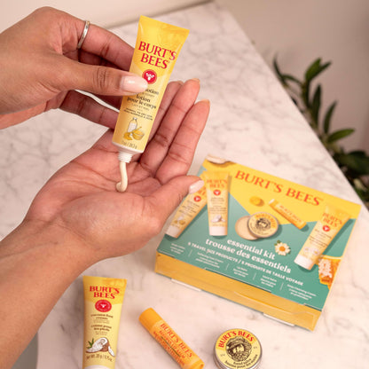 Burt's Bees Mothers Day Gifts Ideas - Essentials Everyday Set, 5 Travel Size Products - Deep Cleansing Cream, Hand Salve, Body Lotion, Foot Cream and Original Lip Balm
