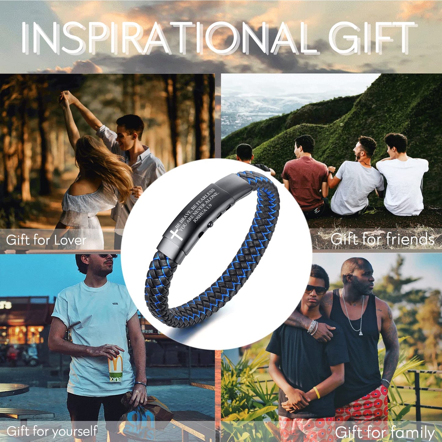 VNOX Men's Inspirational Mantra Engarved Handmade Braided Leather Adjustable Cuff Bangle Bracelet Encouragement Motivational Gift for Men