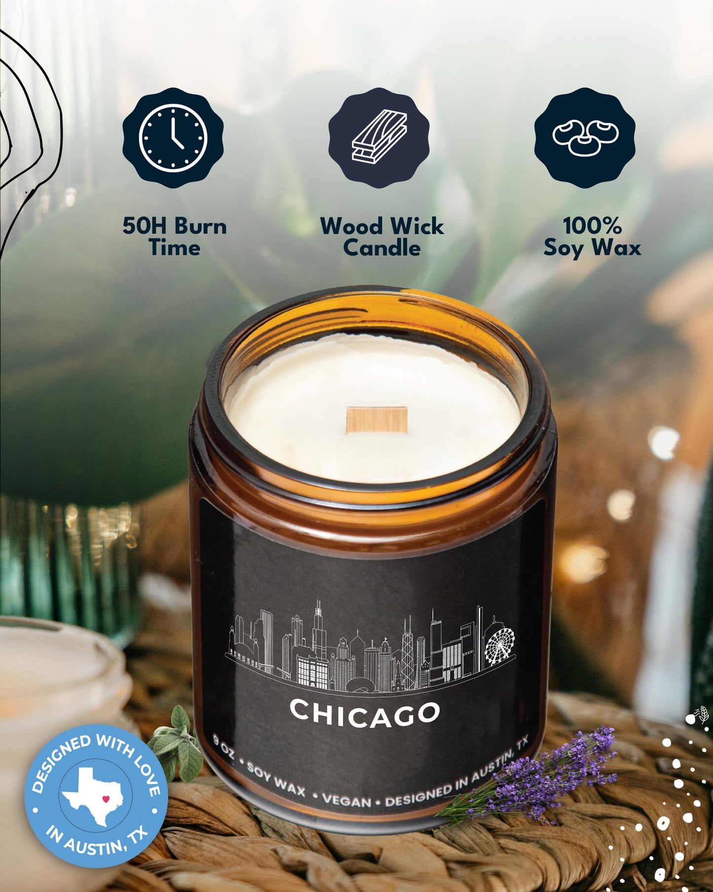 Chicago Candle, Chicago Souvenirs Gifts for Women & Men, Unique City Themed Candles for New Home, Best Sentimental Souvenir Gifts Ideas Moving Away, Home Sick, Birthday, Christmas, Gift-Ready