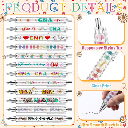 Motipuns 48 Pcs National Nursing Assistant Week Pens CNA Week Gifts Bulk Medical Assistant Nursing Essential Nurse Party Favors Ballpoint Pen CNA Medical Item for Work Women Office Holiday Supplies