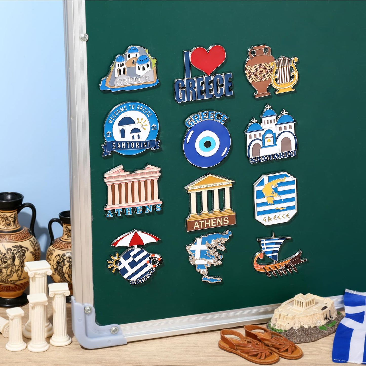 Konohan 12 Pcs Greece Magnets for Refrigerator Metal Greece Fridge Magnet Souvenirs Gifts Magnetic Greek Refrigerator Stickers, Santorini, Athens for Collect Travel Gifts
