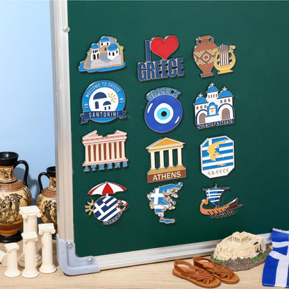 Konohan 12 Pcs Greece Magnets for Refrigerator Metal Greece Fridge Magnet Souvenirs Gifts Magnetic Greek Refrigerator Stickers, Santorini, Athens for Collect Travel Gifts