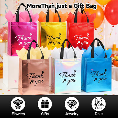 Addblu 60 Pcs Reusable Gift Bags with Handles - Includes 20 Thank You Gift Bags, 20 Tissue Papers, 20 Cardboard Bases for Employee Appreciation Gifts Bulk, Team, Staff, Teachers, Coworkers, Business (Mix Color, 20PCS)