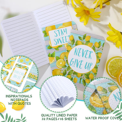 Fainne 16 Pcs Lemon Party Favors Mini Lemon Notebook Bulk for Women Gifts, 3.2 x 5 Inches Small Pocket Notepads for Fruits Theme Decoration, 8 Styles