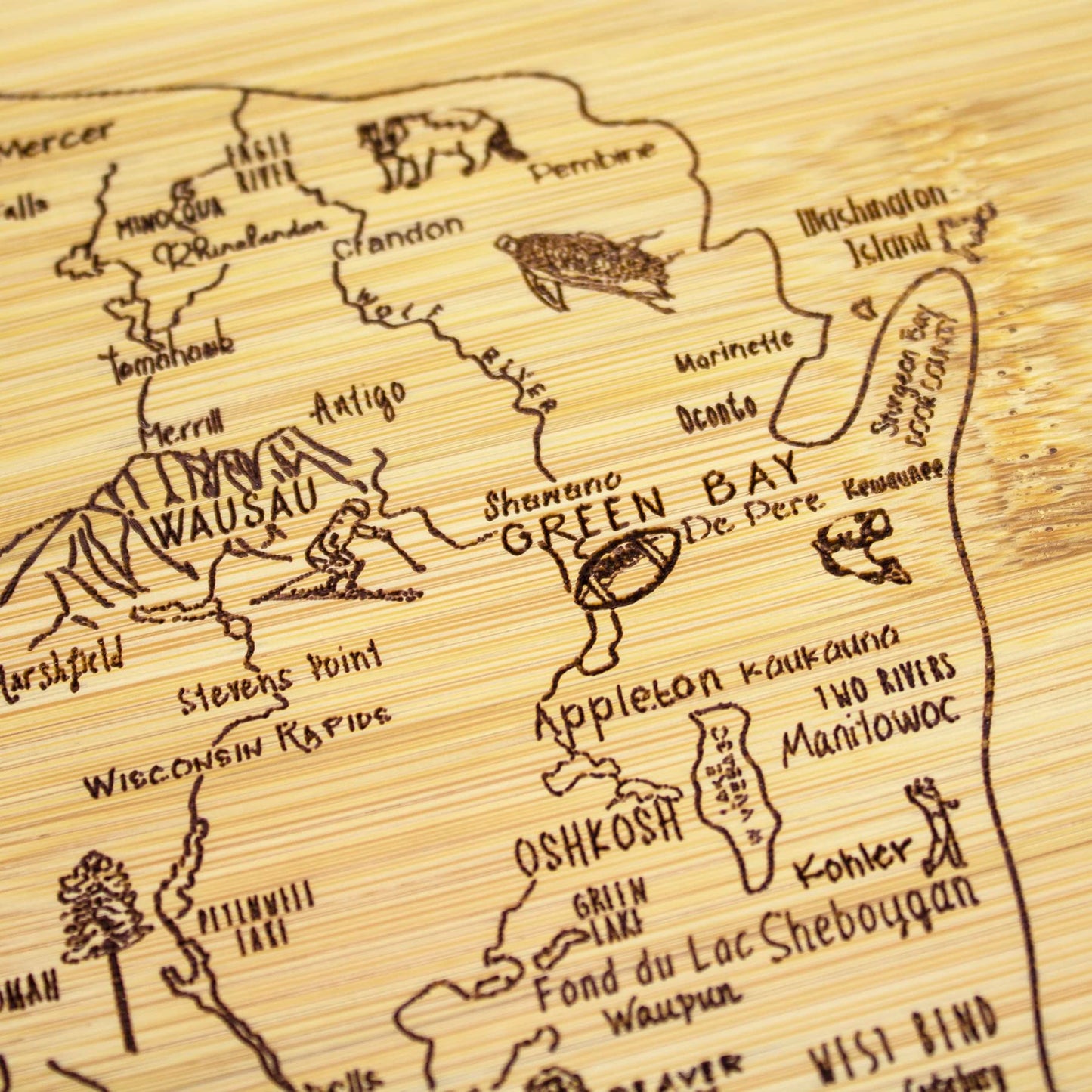 Totally Bamboo A Slice of Life Wisconsin State Serving and Cutting Board, 11" x 8.75"