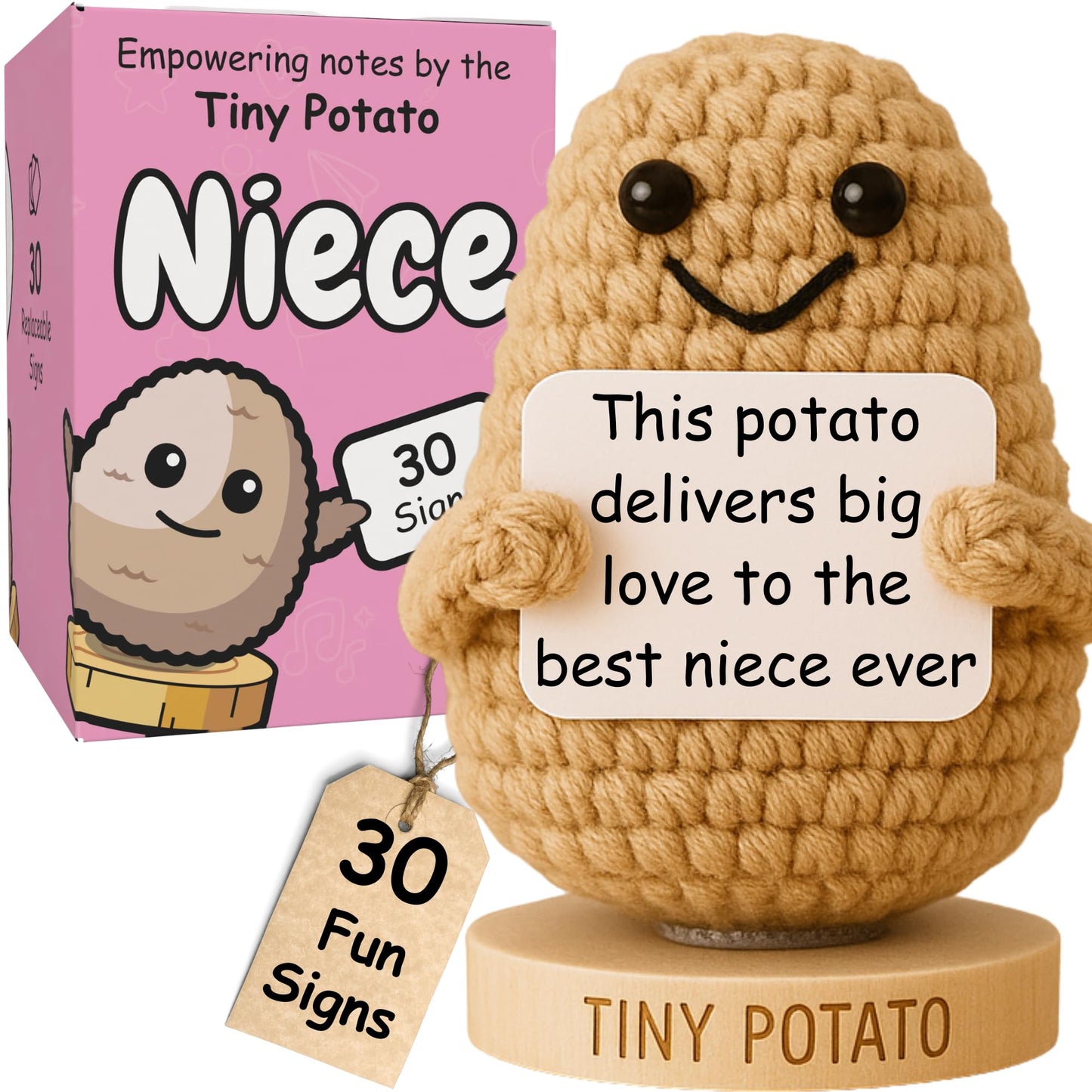 Mothers Day Niece Gift from Auntie, Uncle - Tiny Potato Crochet with 30 Cute Signs - Funny Birthday Gifts from Aunt or Uncle - Best Niece Ever Present Ideas for Mothers Day - Birthday Gift from Auntie