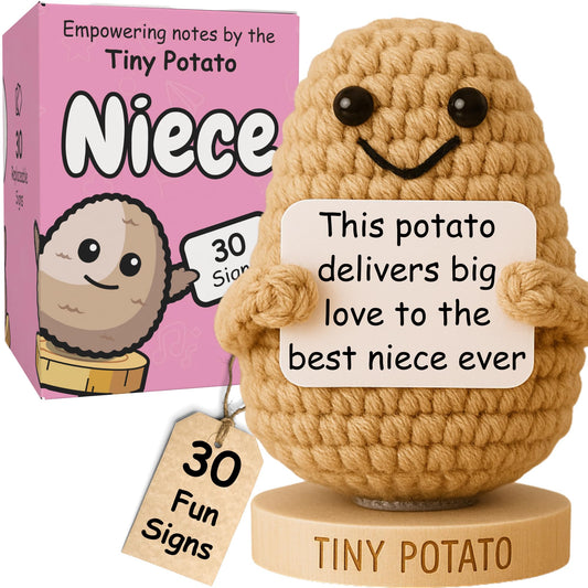 Mothers Day Niece Gift from Auntie, Uncle - Tiny Potato Crochet with 30 Cute Signs - Funny Birthday Gifts from Aunt or Uncle - Best Niece Ever Present Ideas for Mothers Day - Birthday Gift from Auntie