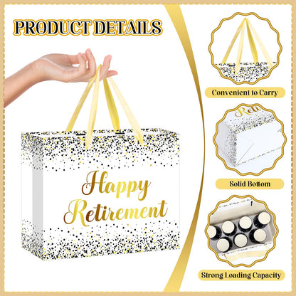 Woosytoo Retirement Gift Bag for Men Women, White Gold Happy Retirement Gift Bag with Card and Tissue Paper for Office Coworker Going Away Farewell Party Gifts Wrapping Supplies