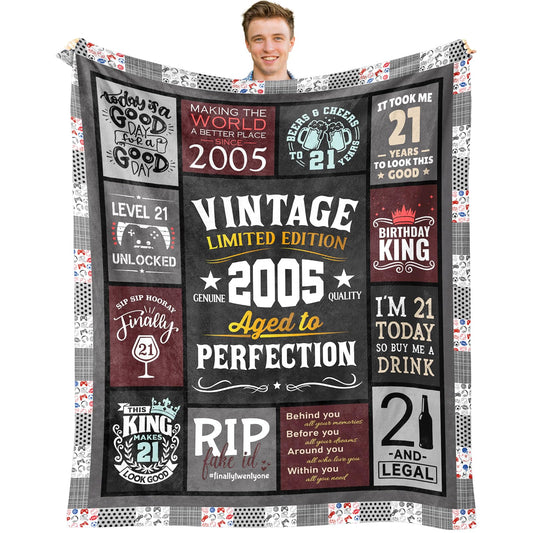 21st Birthday Gift for Him - 21 Year Old Birthday Gift for Him - Gifts for 21 Year Old Male Men - 21st Birthday Gifts for Son Boy - Vintage 21st Birthday Gift Ideas Throw Blanket 60"X50"