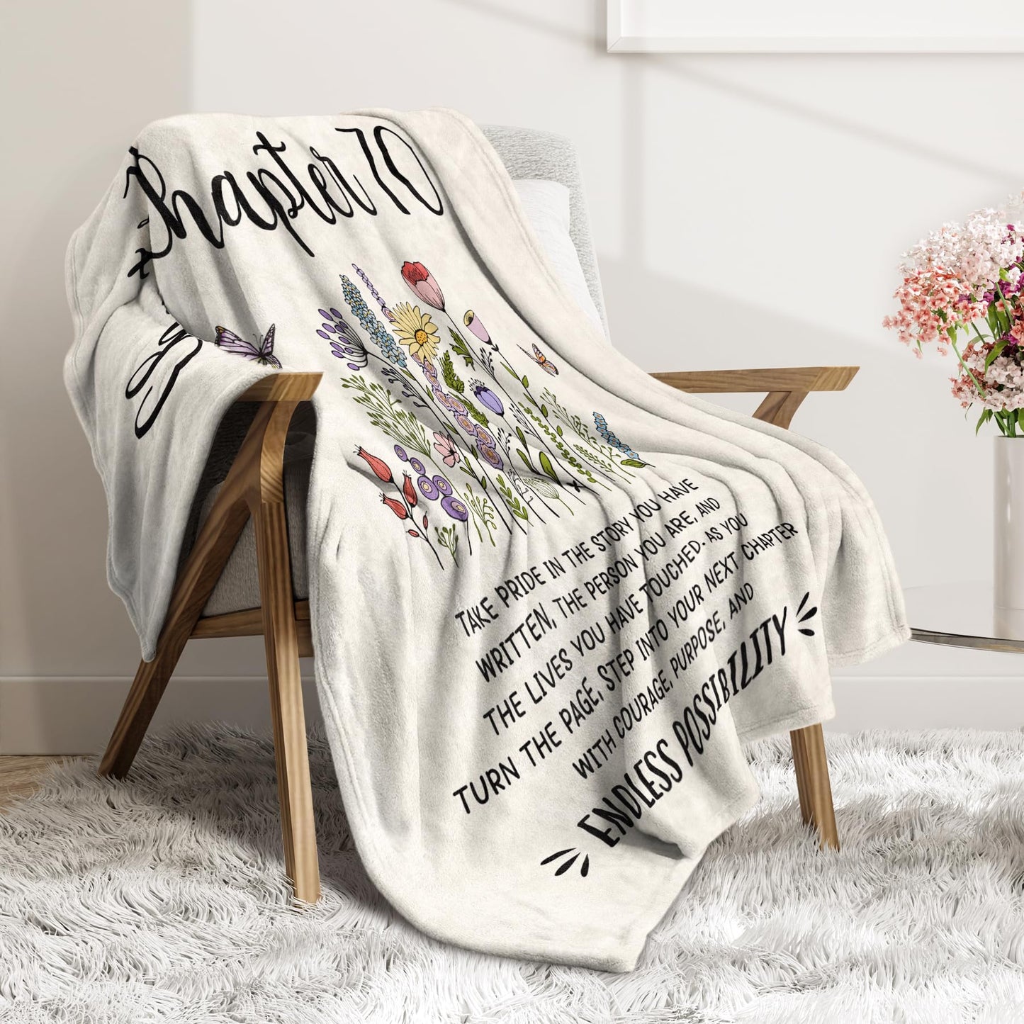 Afterprints 70th Birthday Gifts for Women, Chapter 70 Birthday Blanket, 70 Year Old Bday Gift for Woman, Mom, Friend, Sister, 70th Birthday Decorations, Turning 70 Throw Blankets 50'' x 60''