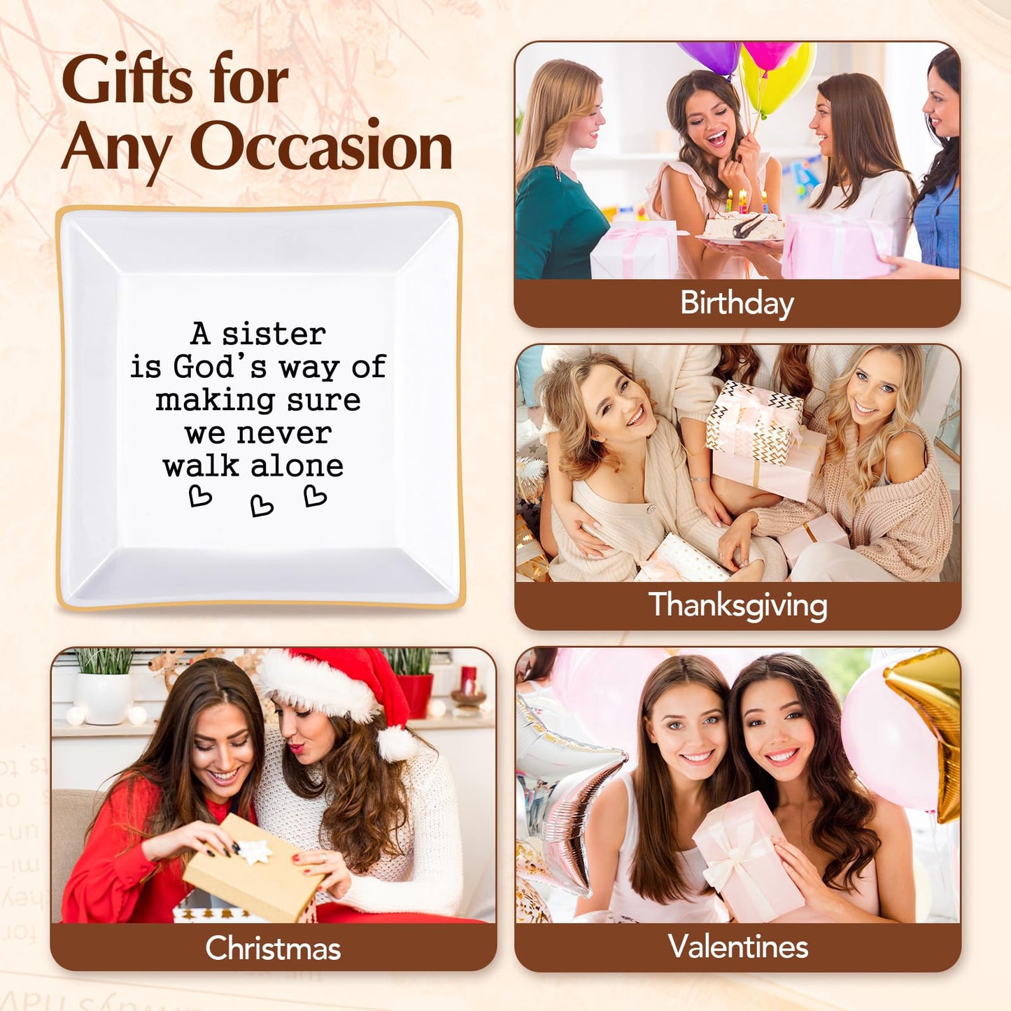 Sister Gifts, Mother's Day Gifts for Sister Ring Dish- A Sister is God's Way of Making Sure We Never Walk Alone- Birthdays Christmas Wedding Gifts for Sister, Soul Sister, Best Friends, Sister in Law