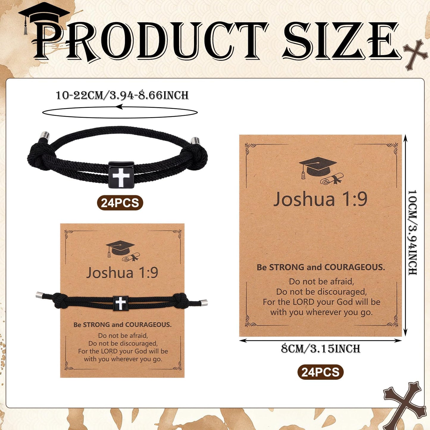 Tondiamo 24 Set Christian Graduation Cross Bracelets Set Bulk with Scripture Cards Bible Verses 2026 Happy Graduation Gifts Adjustable Braided Rope Religious Bracelet for Men Women High School College