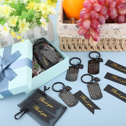 Yinkin 72 Pcs Employee Appreciation Gifts Bulk Thank You Coworker Keychain Gifts with Organza Bags and Thank You Cards(Black)